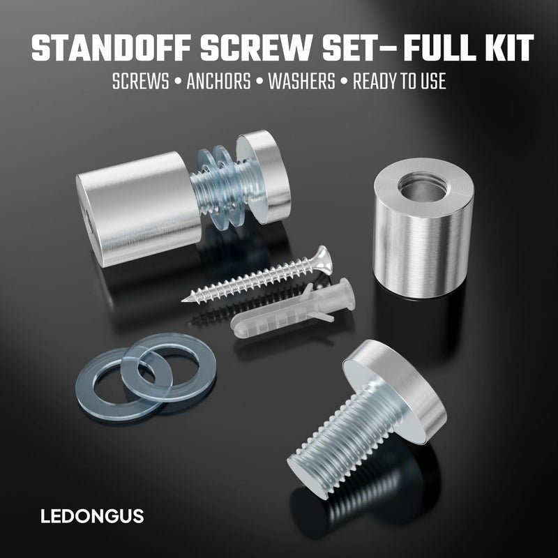 LEDONGUS 12-Pack Stainless Steel Standoff Screws with Wall Anchors & Rubber Pads – Sign Mounting Hardware for Acrylic Signs, Photo Frames, Advertising Boards, Silver (3/4" x 1" / 19mm x 25mm) - Image 3